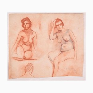 Studies for Female Nudes - Dessin au Plume Original par D. Ginsbourg - 1918 1918