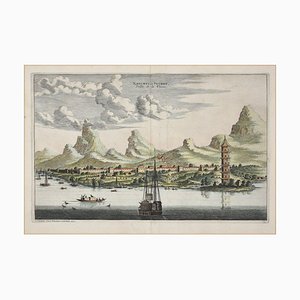 View Of Suzhou - Original Hand Watercolored Etching by A. Leide Early 18th Century
