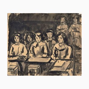 Schoolgirls - Ink and Watercolor Drawing - 1940 ca. 1940 ca.