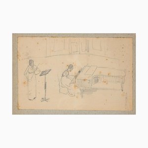 Concertino - Original Pencil Drawing by A.J.B. Roubille - Early 20th Century Early 20th Century
