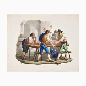 Gioco di Morra - Acquaforte acquarello di Bartolomeo Pinelli - XIX secolo, XIX secolo