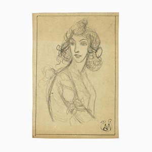 Busto de mujer - Lápiz sobre papel de A. Mérodack-Jeanneau, finales del siglo XIX