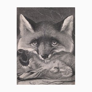 A Fox with its Prey - Litografia originale - Fine del XIX secolo, fine XIX secolo