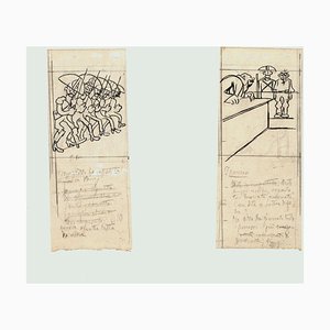 Figures - Dessin Encre et Crayon par G. Galantara - Début 20ème Siècle Début 20ème Siècle