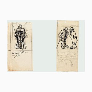 Figures - Ink and Pencil Drawing by G. Galantara - Early 20th Century Early 20th Century