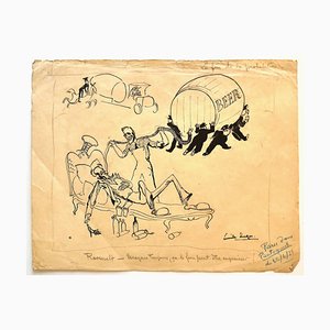Estudio de figuras - Dibujo de tinta china de E. Hugon - Siglo XX, finales del siglo XX