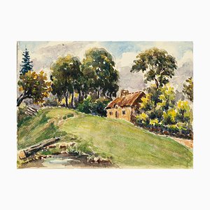 Cottage - Watercolor by French Master - Mid 20th Century Mid 20th Century