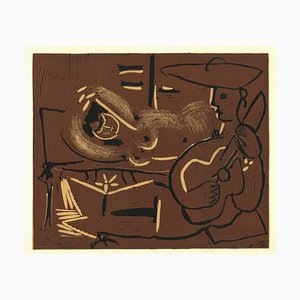 Femme Couchée et Guitariste - Original Linocut After Pablo Picasso - 1962 1962