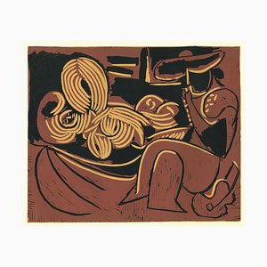 Femme Couchée et Homme à la Guitare- Linoleum originale di Pablo Picasso, 1962, 1962