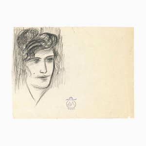 Portrait de Femme - Charbon sur Papier par A. Mérodack-Jeanneau Fin 19ème Siècle