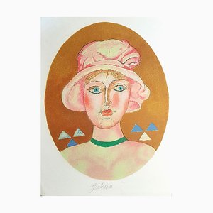 Lithographie Girl in the Yellow Oval - Original par Franco Gentilini - 1981 1981