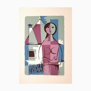 Frau aus Apulien mit Trullo - Original Lithographie von Pippi Starace - 1960er 1960er