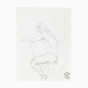 Pensive Man - Original Pencil Drawing by S. Goldberg - Mid 20th Century Mid 20th 20th Century