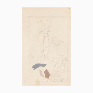 El santo y el animal - Lápiz y témpera originales de Paul Bony - años 30