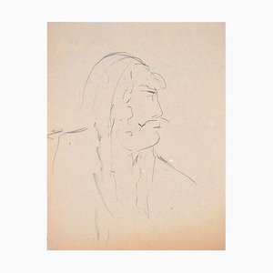 Man In Profile - Dibujo original en gris de Flor David - años 50