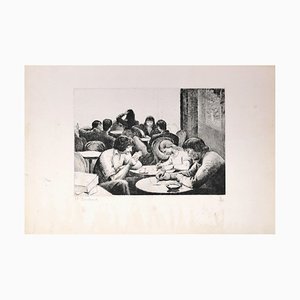 Personnes Attablées au Café - Etching and Drypoint by E. Bouchaud Mid 20th Century