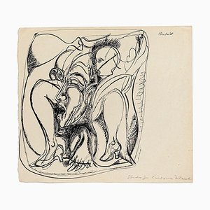 Étude pour le Meurtre de Marat - Dessin Original Chine Encre - 1968 1968