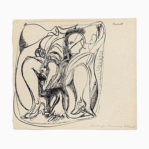 Study for the Murder of Marat - Original China Ink Drawing - 1968 1968