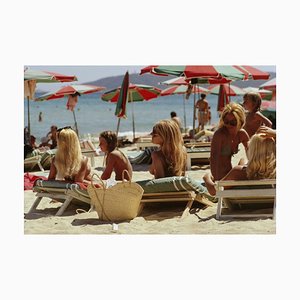 Saint-tropez Beach Oversize C Print Framed in White by Slim Aarons