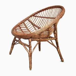 Italian Wicker Rattan Lounge Chair, 1950s