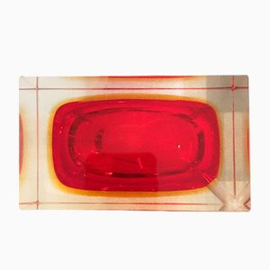 Transparent and Red Ashtray Submerged in Murano Glass in the Style of Flavio Poli, 1960s