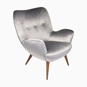 Mid-Century Grey Velvet Armchair by Franco Buzzi, 1940s