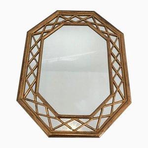 Espejo francés octogonal de madera dorada, años 70