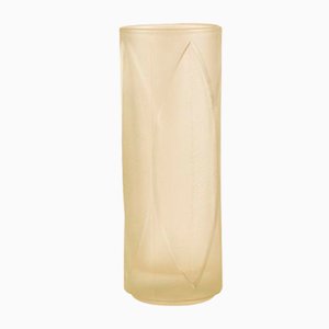 Italian Vase in Satin Glass with Engraved Leaves, 1940s
