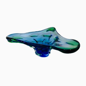 Vintage Blue and Green Glass Bowl by Josef Hospodka for Chribska, 1970s