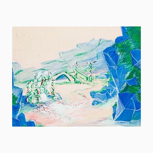 Landscape - Tempera and Watercolor on Paper by Maurice Rouzée - 1950s 1950s