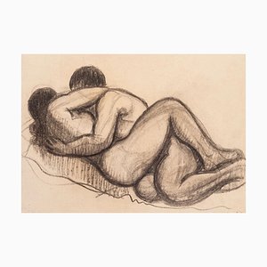 Lovers - Dibujo original en gris carbón de leña, 1950 ca. 1950 ca.