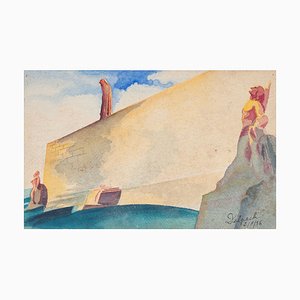 Landscape - Original Watercolor on Paper by Jean Delpech - 1950s 1950s