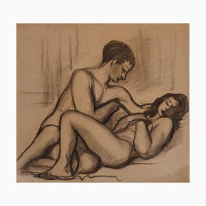 Lovers - Dibujo original en gris carbón de leña, 1950 ca. 1950 ca.