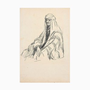 Portrait d'Arabe - Dessin Original Charbon par Jean Plumet - Début 20ème Siècle Début 20ème Siècle