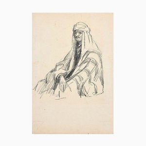 Portrait of Arab - Original Charcoal Drawing by Jean Plumet - Early 20th Century Early 20th Century