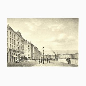 View of Geneve - Original Lithograph by Antonio Fontanesi - 1850 ca. 1854