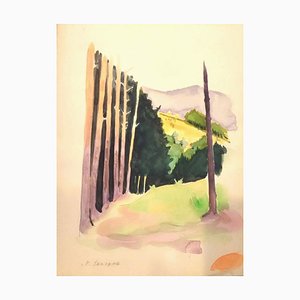 Into the French Woods - Original Watercolor on Paper by Pierre Segogne - 1930s 1930