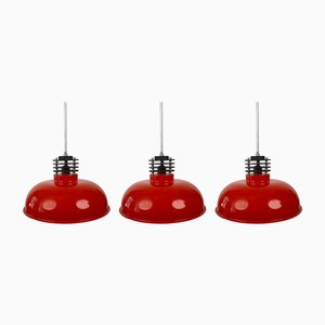 Hungarian Industrial Style Pendant Lamps in Burnt Orange, 1970s, Set of 3