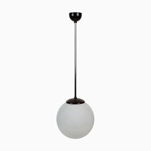 Pendant Light with Round Opaline Glass Shade and Bakelite Elements, 1930s