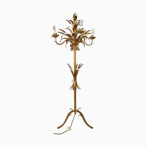 Italian Gilt Metal Candelabra Floor Lamp with Sheaf of Wheat Motif, 1963