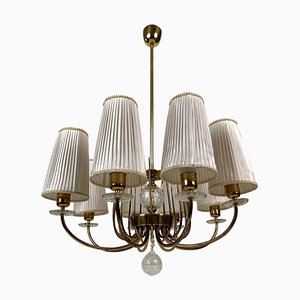 Lampadario in ottone, cristallo e seta di JL Lobmeyr, anni '60