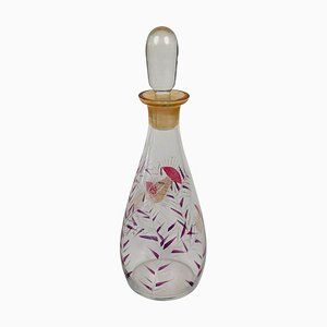 Mid-Century Cabana Style Glass Carafe with Hand-Painted Thistle Pattern, 1950s