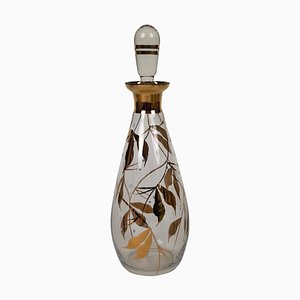 Mid-Century Cabana Style Glass Carafe with Hand-Painted Floral Pattern, 1950s