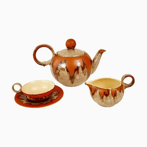 Juego de té estilo Cabana de cerámica, Checoslovaquia, años 30. Juego de 15