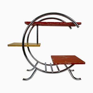 Bauhaus Chrom Etagere mit Koralle, Gelb & Rot Lackierten Regalen, 1920er