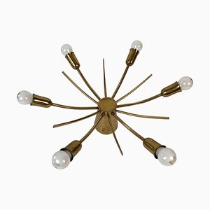 Mid-Century Sun Brass Ceiling Lamp, 1950s