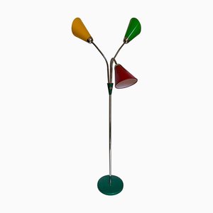 Mid-Century Floor Lamp with 3 Shades in Yellow, Green & Red from Lidokov, 1956