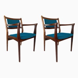 Set of Rosewood Chairs with Turquoise Fabric, 1960s