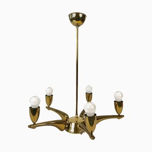 French Brass Chandelier, 1950s