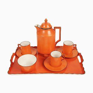 Coral Mocha Set in the Style of Dorothy Draper from Carlsbad, 1930s, Set of 9